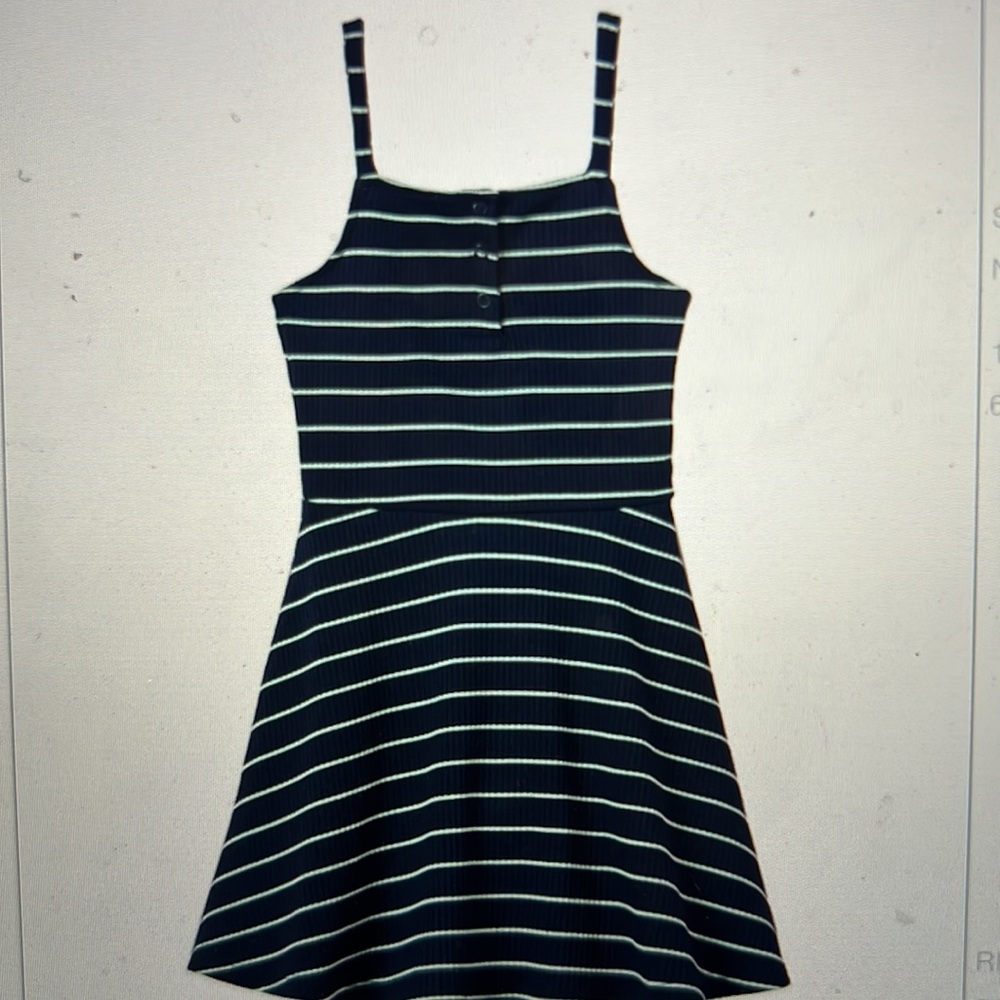 Zara Girls Navy Cream Striped Ribbed Fit & Flare Dress Size 6